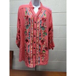 Caleooa Tunic Boho Top Roll Tab Sleeve Size Large